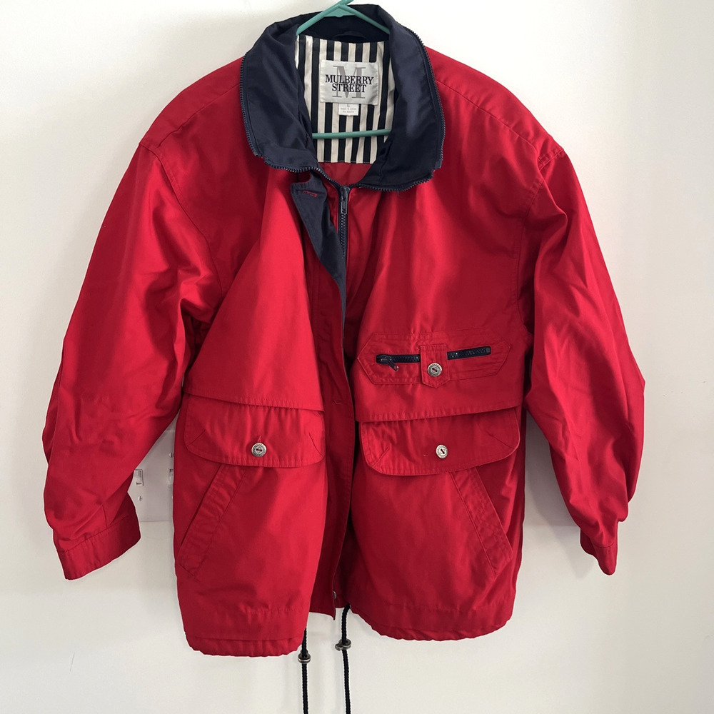 Woman's Jacket Size Large Red Mulberry Street Full Zipper with Buttons NO HOOD